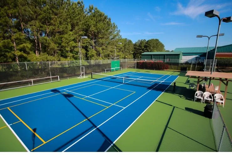 pickleball court on tennis court